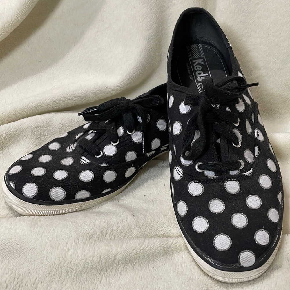 Polka Dots Black/ white/ Glitter Keds size 10